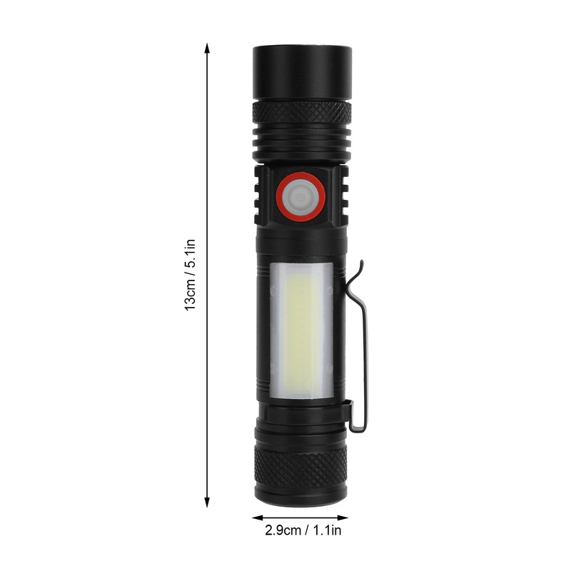 T6+COB Electric Torch Telescopic Zoom Powerful Flashlight Dual Light Sources