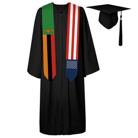 72 Inch Zambia Flag and USA Flag Graduation Sash Unisex Adults Graduation Stole Scarf International Class of 2024 (Not Include Baccalaureate Gown and Hat)