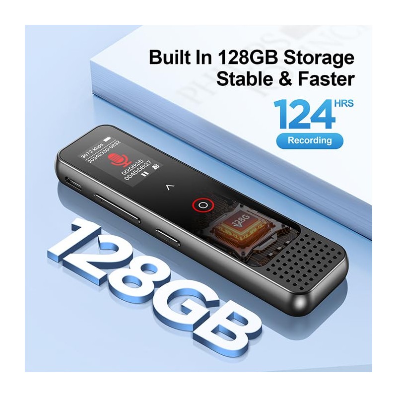 128GB Digital Voice Recorder with Playback, Small Voice Activated Recording