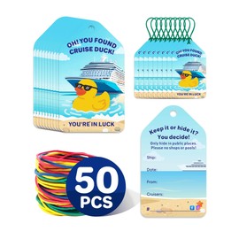 Artreeiger 50 Pack Cruise Duck Tags for Cruise Ship, 2 x 3.35 Inch Cruise Rubber Duck Tag Carnival with Hole and Rubber Bands, Cruise Ducking Games Tags
