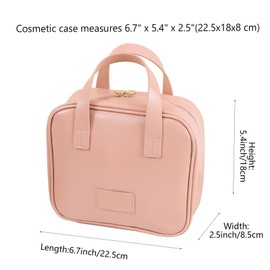 YIGEBIZI Makeup Bag, PU leather Makeup Travel Bag, Large Capacity Cosmetic Bag with Divider and Handle, Travel Toiletry Bags with Brush Holde, Portable Makeup Case Organizer for Women Girls, Pink