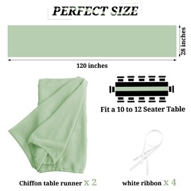 Showgeous 2 Pcs Chiffon Table Runner 28x120 Inches Romantic Wedding Runner 10ft Sage Green Chiffon Table Cover Dressing Table Runner for Wedding Birthday Party Bridal Baby Shower Decorations