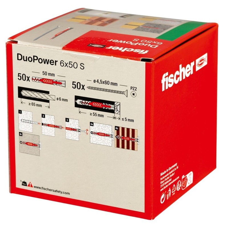Fischer Duopower 6 x 50 S, Universal Dowels with Safety