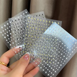 8 Sheets Star Nail Stickers Nail Decals 3D Self-Adhesive Star Nail Art Stickers Black White Gold Silver Nail Art Design Decoration Stickers for Women and Girls Manicure DIY Nail Accessories