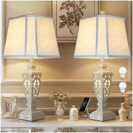 Scenekoy 28.5" Resin Table Lamps with Night Light for Bedroom Living Room