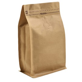 Kraft Paper Stand Up Coffee Bag/Flat Bottom Pouch with Air Release Valve and Reusable Side Zipper. (50pcs, 1lb/16oz)