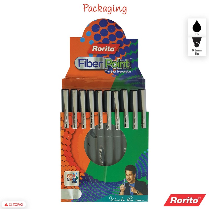 rorito 10 x 0.8mm Fiber Point BLACK Pens Smooth Fine