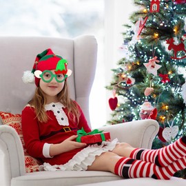 Hikkcos Christmas Elf Knitted Hat for Baby Christmas Elf Hat for Kids Elf Beanie Xmas Winter Warm Santa Hat Fit 1 to 6 Years Old Red