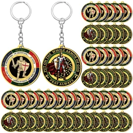 Sureio Christian Put on The Whole Armor of God Religious Gifts for Men Bulk Keychain Military Knight Favor Gift(48 Pcs,Round)