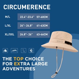 Khaki Mens Wide Brim Golf Bucket Cooling Sun Hat XL XXL SPF UV Protection Boonie Sunhat Summer Hiking Outdoor Fishing Extra Large Size 8 24"