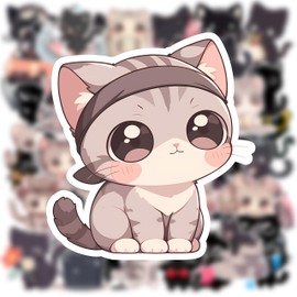 ZyvSyldrin 50PCS Cute Cat Stickers for Kids Girls Teen Adults, Kawaii Kitten Stickers, Waterproof Vinyl Cartoon Cat Decals for Water Bottle, Laptop, Luggage, Scrapbook, Birthday Gifts