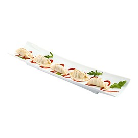 Restaurantware-Shinto 17 Inch x 4 Inch Rectangular Serving Plate, 1 Rectangle Porcelain Tray - Curved, White Porcelain Long Sushi Plate, Won't Chip or Stain, For Sushi Or Appetizers For Appetizers