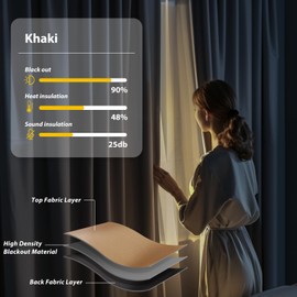 Room Divider Blackout Curtains Flexible Sliding Tracks Sets Ceiling Mounted Rod Window Curtain Privacy Separation for Bedroom Living Rooms,1 Panel Khaki Drape and Black Track Set-W108xH84 in