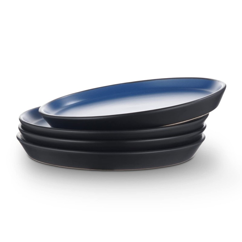 Stone Lain Stoneware Salad Plate Set, Blue and Black