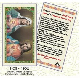 Sacred Heart Jesus & Immaculate Mary Laminated Prayer Cards Pack of 25 English