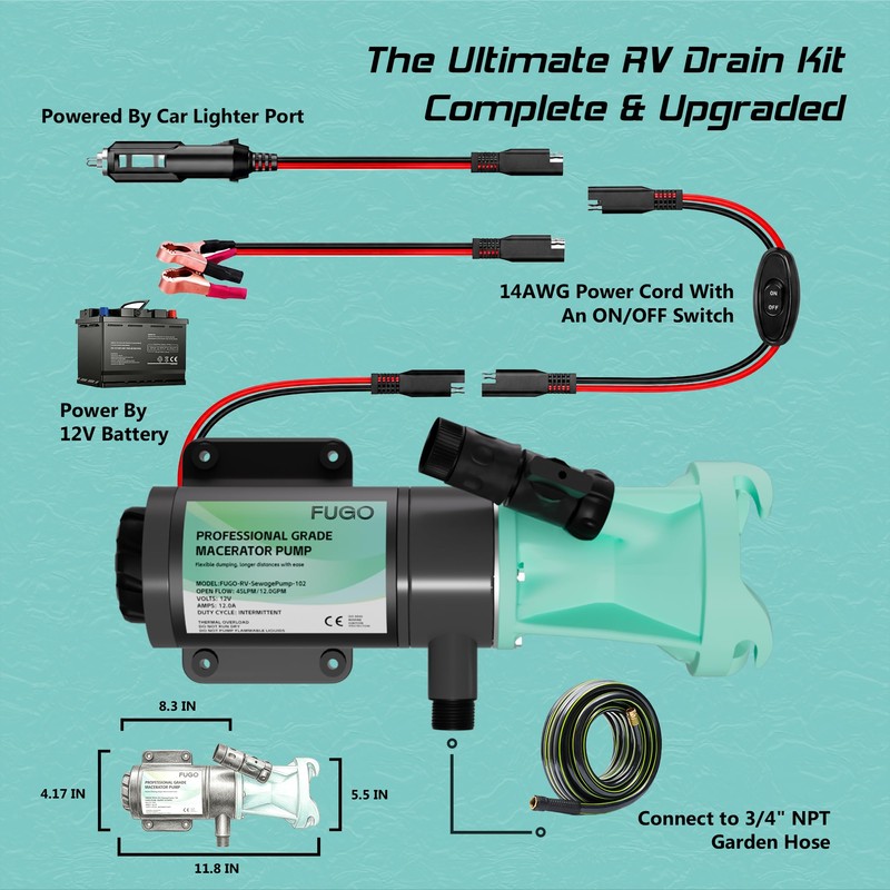 RV Macerator Pump 12V,Fast Dump for RV & Boat &