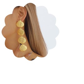 Xerling Gold Alloy Cowrie Seashell Boho Earrings Long Shell Dangle Drop Earrings Scallop Textured Mermaid Earrings Women Gifts Beach (Gold)