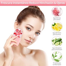 Rodillo de Hielo para la Cara, Molde de Hielo de Silicona Reutilizable Herramientasde Cuidado para Masaje Facil, ice roller facial, Ideal para Belleza Facial, Set con Molde de Hielo y Guasha(Rosa)