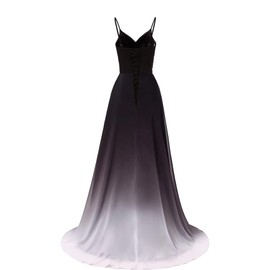 Beautyoung Women's Spaghetti Strap Evening Ombre Dresses Chiffon Prom Gowns for Women Long F-Black&red 2