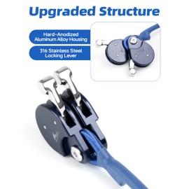 BLUEWING Blue Water Outrigger Line Lock PRO Hard-Anodized Aluminum Alloy Halyard Lock Pulley, Double Blue