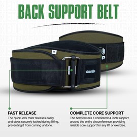 GripUp Powerlifting Belt Auto-Lock 6.5” Padded Back Support Ideal for Men & Women in Gym Fitness Bodybuilding Powerlifting Weightlifting Deadlifts & Squats Professional Exercise Equipment (Green, XS)