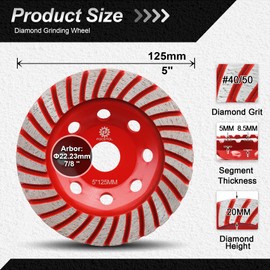 FOCSTOL Diamond Cup Wheel - 125 mm x 22.23 mm Turbo Series Grinding Wheel for Concrete Granite Marble Masonry Artificial Stone for Angle Grinder