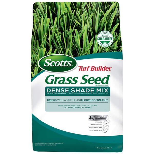 Scotts Turf Builder Grass Seed Dense Shade Mix for Tall Fescue Lawns, 7 lb. - Full Sun and Dense Shade - Grows With as Little as 3 Hours of Sunlight - Resists Heat and Drought, Insects and Disease