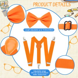 WGOCAUK 3 PCS Blue Orange Role Play Outfit Orange Suspender Bow Tie Glasses for 101 Days of School World Book Week Party Costume