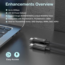 StarLinker Thunderbolt 4 Cable 40Gbps [6.6Ft 2M] Braided, PD Charging, High-Speed Data Transfer & 8K@60Hz 4K@144Hz, USB C for Thunderbolt 3, USB4, MacBook Pro, iPad Pro, Docking, eGPU, Monitor, SSD