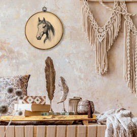 shiviody Vintage Horse Canvas Wall Art Decor, Netural Westren Cowboy Wall Art, Retro Sketch Aesthetic Horse Round Hanging Frame Prints Decorations for Bedroom Living Room Bathroom Office 10"x10"