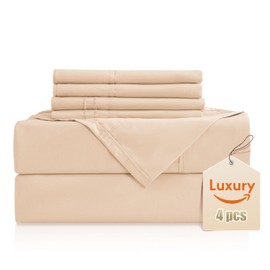 Luxury Silky Soft Bed Sheet Set, 4 Piece,Twin Size, Fits 16 inch Deep Pocket Mattresses, Wrinkle Free & Breathable Cooling, Champagne gold Bedding Sheets (Fitted Sheet, Flat Sheet, Pillowcases)