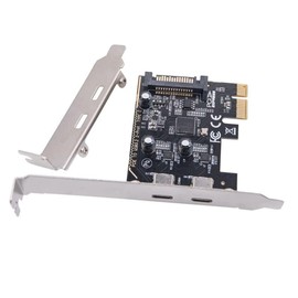 chenyang 2 Port PCI-E 1X to 2 USB C HUB PCI Express Expansion Card Adapter with 80/120mm PCI-E Slot Bracket with Extra SATA Power