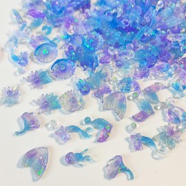50Pcs Summer Beach Nail Charms 3D Shell Nail Rhinestones Cute Mermaid Dolphin Starfish Designs Nail Art Supplies Glow in Night Resin Nail Diamond Ocean Series Nail Jewels for Women Girls Acrylic Nails