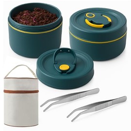 Honeydak 2 Pcs Fishing Bait Container Stainless Steel Insulated Live Bait Storage with 1 Handbag and 2 Tweezers Worm Holder Storage Box for Keeping Fresh and Alive (Dark Blue)