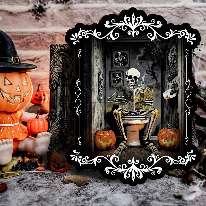 Pinetree Art Halloween Bathroom Wall Decor, Skeleton Gothic Wall Art