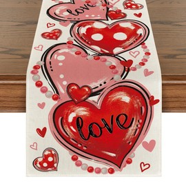 Artoid Mode Love Red Pink Heart Valentine's Day Table Runner, Anniversary Wedding Kitchen Dining Table Decoration for Home Party Decor 13 x 108 Inch