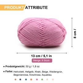 Crochet Yarn, Pack of 8 Chunky Crochet Yarn for Beginners, Wool for Crochet, Includes Milk Cotton Yarn, 50 g Hand Knitting Yarn, 8 Colours, for Beginners, Crochet Yarn for Crochet Knitting and Crafts