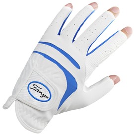 AZ-FRONT Men's Fingertip Cut PU Material Breathable Golf Gloves, Smartphone Compatible, Anti-Slip, Touch Screen Compatible (Ice Blue, 24, Left Hand)