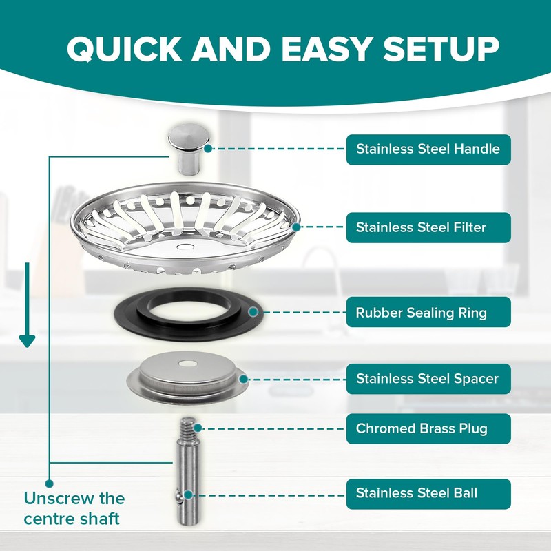 Luxe House Kitchen Sink Strainer Plug, 304 Stainless Steel, Food