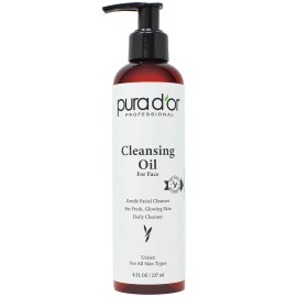 PURA D’OR Facial Cleansing Oil - Makeup Remover Jojoba Grape Almond Vegan - 8oz