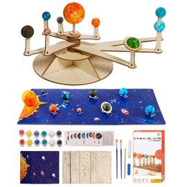 Nine Planets DIY Solar System Model for Kids - Complete Solar System Kit for Kids 8+ Years Old - Includes Wood Model & Puzzle with Fact Cards - Science Kits for 8-12 Years Old