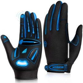 Bike Cycling Gloves for Men Women,Touchscreen Full Finger Shock-Absorbing 5MM Gel Pads MTB Road Bicycle Gloves for Mountain Biking,Running,Hiking,Outdoor Sports-Blue-L