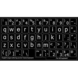 English US Large Lower CASE Non-Transparent Stickers ON Black Background