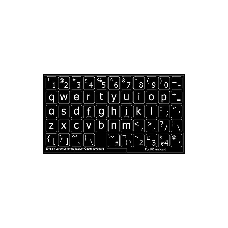 English US Large Lower CASE Non-Transparent Stickers ON Black Background