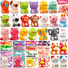 24 Pack Valentines Day Gifts for Kids, Valentines Cards for Kids Classroom with Animal Squishy Toys Slow Rising Stress Relief Fidget Toys Exchange Gifts Classroom Party Favors