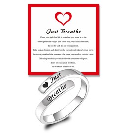 YLT Just Breathe Rings for Women, 925 Sterling Silver Hope Ring Adjustable Relief Anxiety Healing Ring Heart Inspirational Jewelry Gift (Just Breathe)