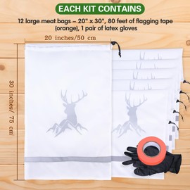 TheClouds 12 Pack for Hunting,Hunting Game Bags With Reflective Strips,Reusable Waterproof Caribou Game Bag 20" x 30" -Big Game Bag for Elk Caribou Deer Moose