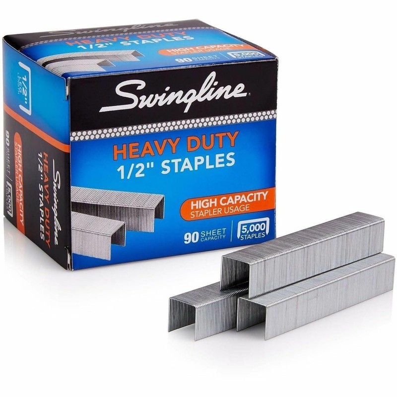 Swingline Staples, Heavy Duty for Desktop Staplers, 1/2" Length, 100/Strip,