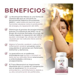 Bio B  NAD con Quercetina al 95 y Trans-Resveratrol al 98  Energía Celular, Antioxidante y Antienvejecimiento                                         