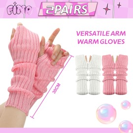Kinretixia 2 Pairs Arm Warmers Cute Women Kawaii Leg Warmers Y2k Arm Warmers for Girls Gothic Gloves Fingerless Knitted Arm Warmers Knitted Warm Weaving Gloves, multicoloured